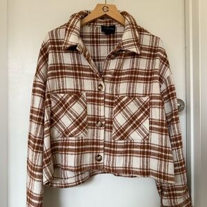 Lulus • Timing Brown and White Plaid Utility Jacket